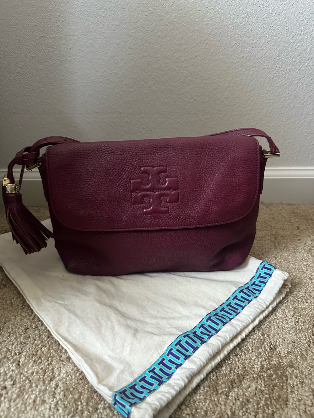 Tory Burch Pebbled Leather Shoulder Bag with Tassel